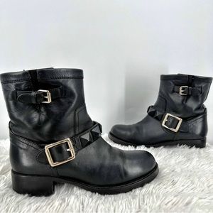 100% Authentic Valentino Macro Stud Rocker Boot Size 39 (8.5 US) Black Calfskin